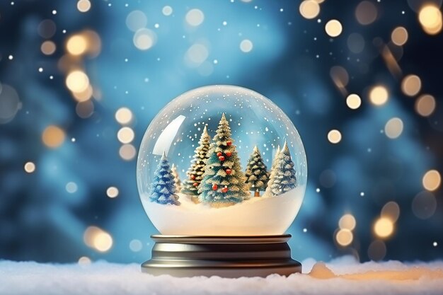 Foto winter wonderland empty glass snow globe in snowy green tree branch borders creato con generativo