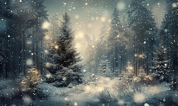 Winter Wonderland Enchanting Vintage Christmas Forest in Snowfall