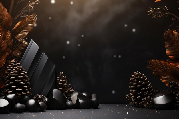 Winter Wonderland Opulent Black Stone and Cones Podium Display for AutumnWinter Products Jeweller