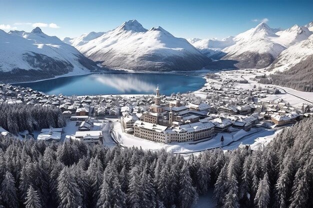 Winter Wonderland Panoramisch uitzicht op een beroemde wintersportbestemming