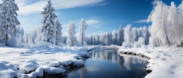 Foto fiume riflettente del paese delle meraviglie invernali