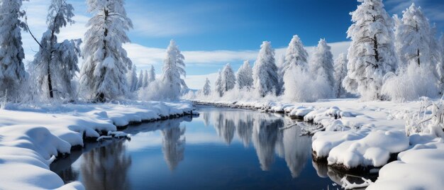 Зимняя страна чудес, отражающая реку