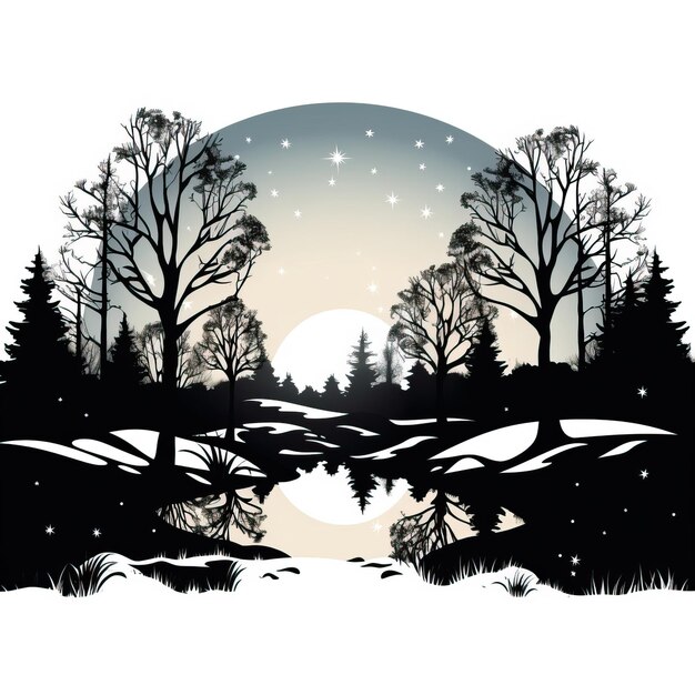 Photo a winter wonderland silhouette black icon illustration stars background 2024 new year christmas card