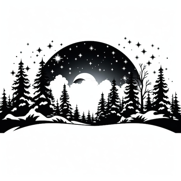 Photo a winter wonderland silhouette black icon illustration stars background 2024 new year christmas card