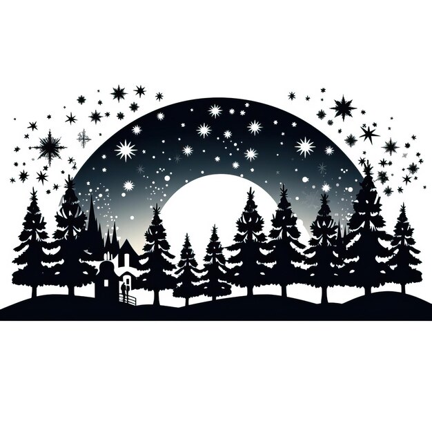 Photo a winter wonderland silhouette black icon illustration stars background 2024 new year christmas card