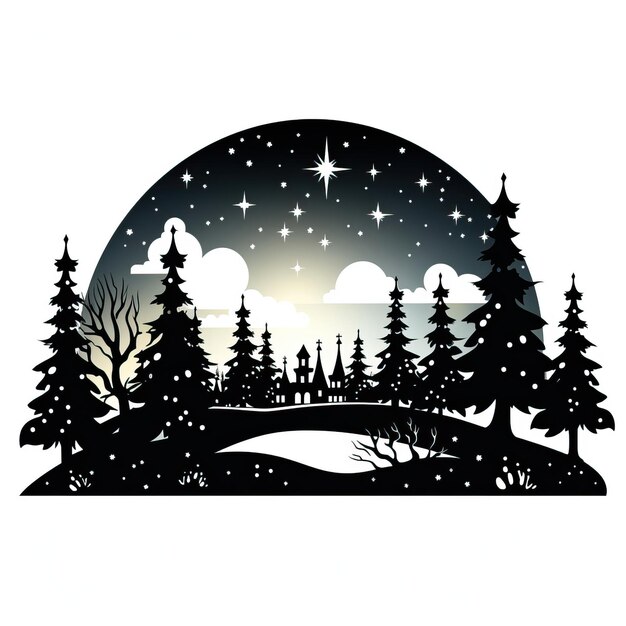 Photo a winter wonderland silhouette black icon illustration stars background 2024 new year christmas card