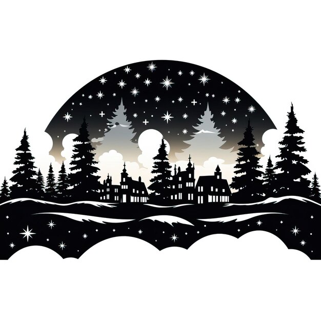 Photo a winter wonderland silhouette black icon illustration stars background 2024 new year christmas card