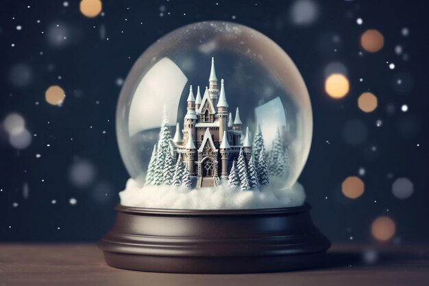 Winter Wonderland Snow Globe with a Snowy Landscape and Enchanting Castle AI