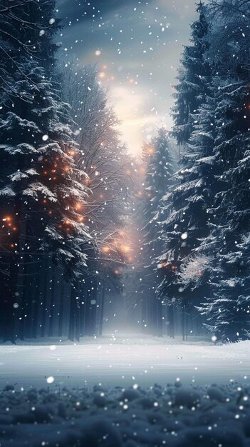 Winter wonderland Snowfall transforms an alpine forest text ready backdrop Vertical Mobile Wallpape