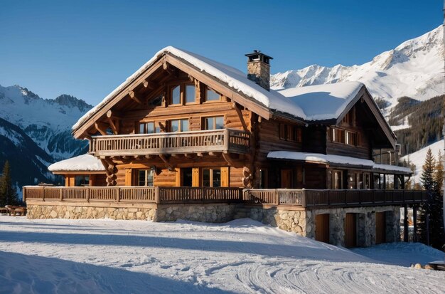 Foto il paese delle meraviglie invernali in un albergo di montagna innevato