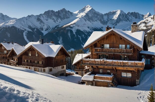 Winter wonderland at a snowy mountain lodge