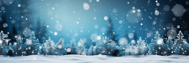 Зимняя страна чудес с замороженными еловыми ветвями, чистым снегом и рождественскими огнями.