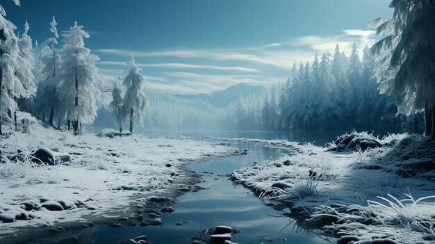 Winter Wonderland with Sleet Falling on SnowCovered Landscape