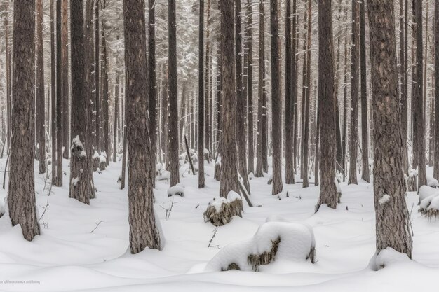 Photo a winter wonderland with a snowcovered wooded glade generative ai