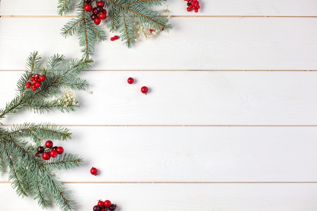 winter wooden background with christmas decorations