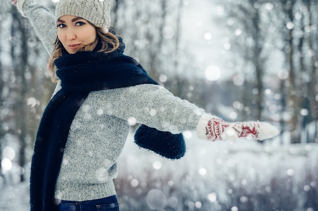 winter young woman portrait beauty joyful model girl laughing and having fun