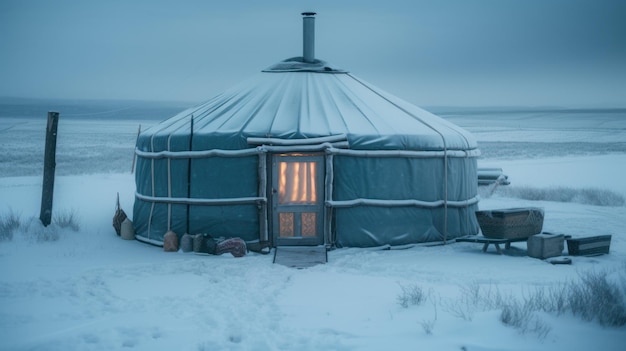 Winter yurt in tundra generative ai