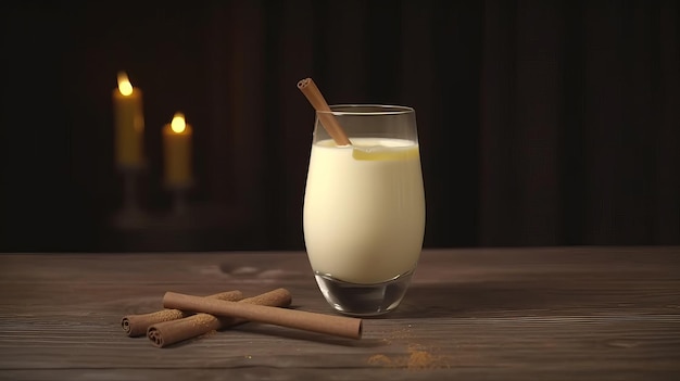 Winteradvocaat in glazen mok met melk en kaneel Illustratie AI GenerativexA