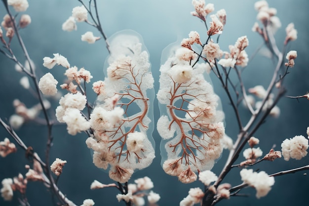 Winterbloemen die menselijke longen vertegenwoordigen