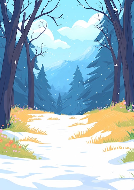Winterbos met sneeuwbedekte bomen Illustratie
