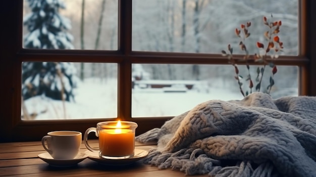 Foto winterdag in een gezellig landhuis kopje thee koffie