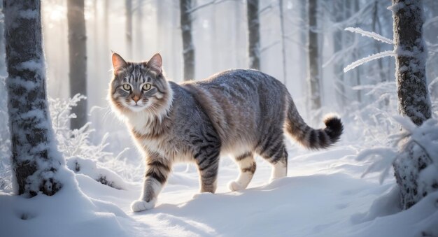 Winterkat in de sneeuw