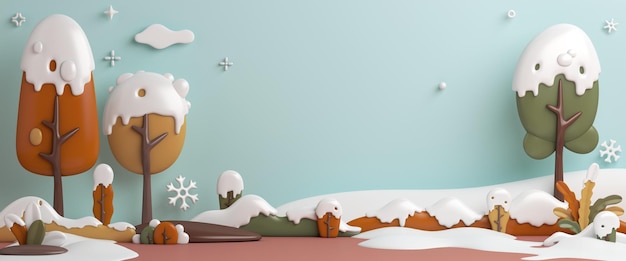 Winterlandschap achtergrond met sneeuw, bomen cartoon stijl