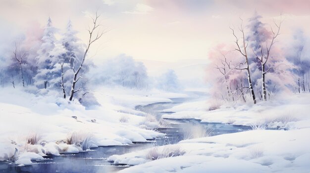 Winterlandschap in aquarelstijl