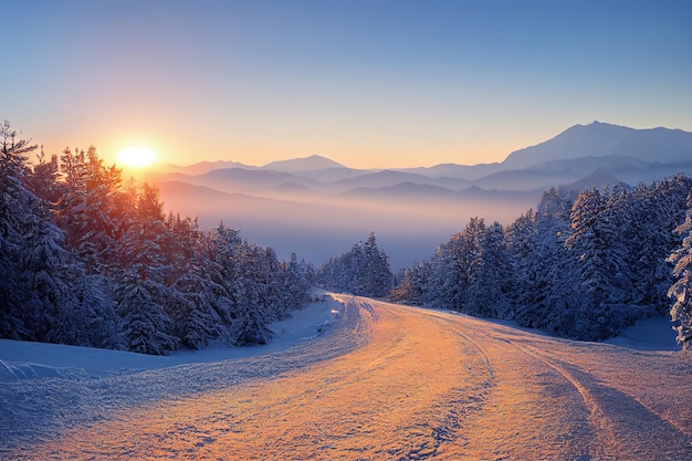 Winterlandschap met bergweg