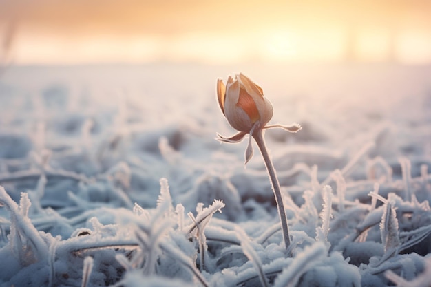 Winterlandschap met een selectieve focus op een bevroren bloesem Winterlandschap