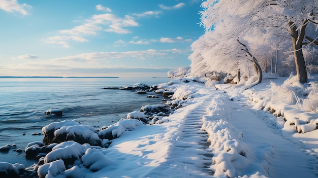 winterlandschap met meren en bergen