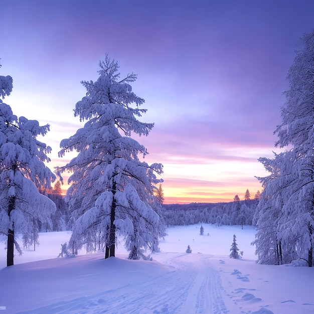 Foto winterlandschap met sneeuw en bomen ai gegenereerd