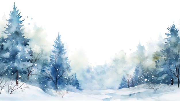 Winterlandschap met sneeuwval Waterverf met de hand getekende illustratie voor uw ontwerp Generatieve AI