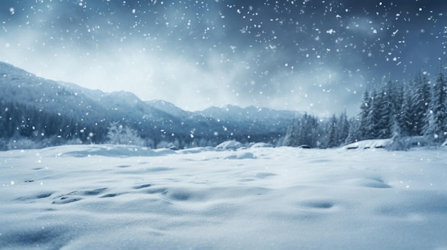 Winterlandschap met vallende sneeuwvlokken Besneeuwde achtergrond met kopie ruimte