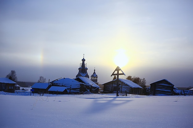 winterlandschap russisch dorp noord houten huis