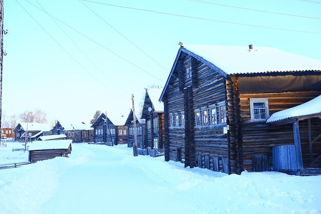 winterlandschap russisch dorp noord houten huis