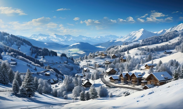 Winterlandschap van een met sneeuw bedekt dorp overdag Selectieve zachte focus