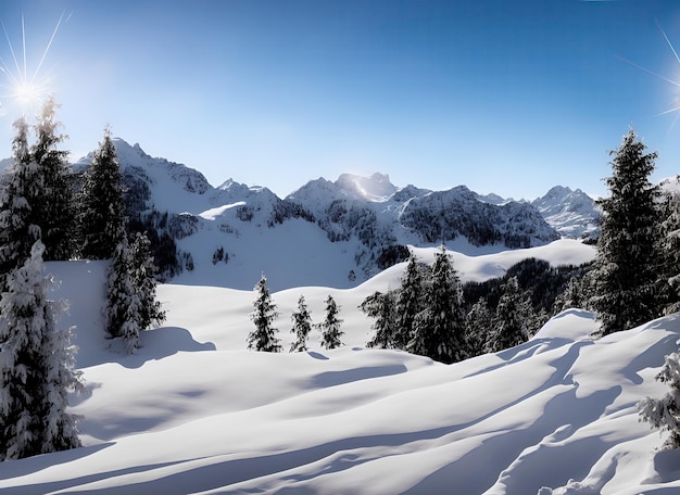 Winterlandschappen tegen de achtergrond van bergen