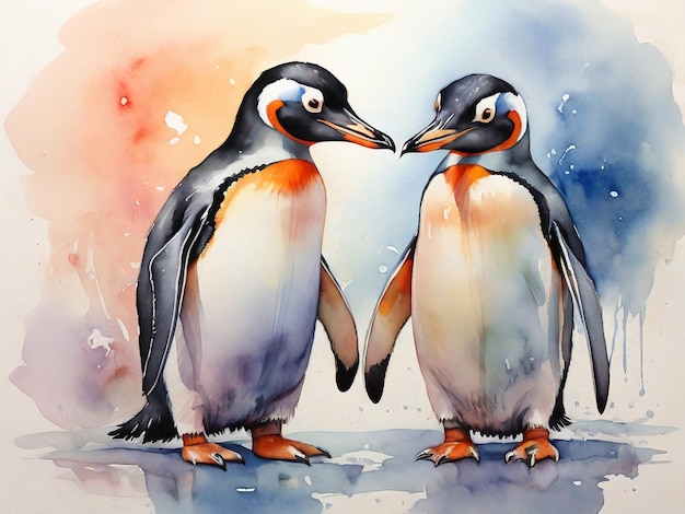 winterliefde pinguïn paren in koele kleuren
