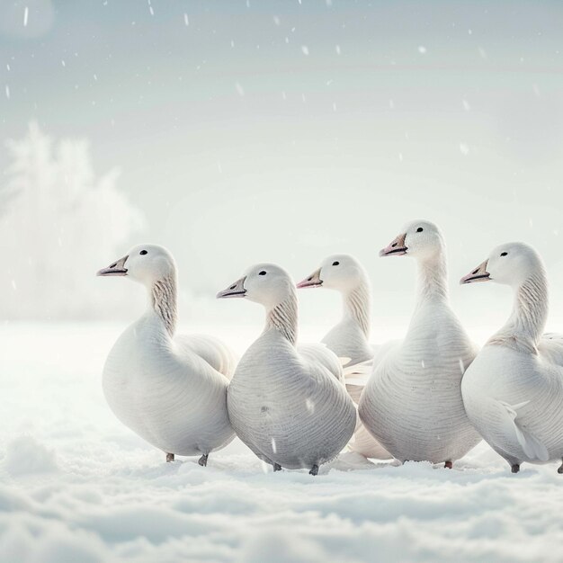 Foto winterlijke elegantie sneeuwgans op een besneeuwde achtergrond met lege tekst voor sociale media postgrootte