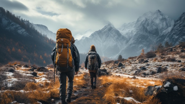 Winterlust Backpackers omarmen avontuur in sneeuwrijke bergen
