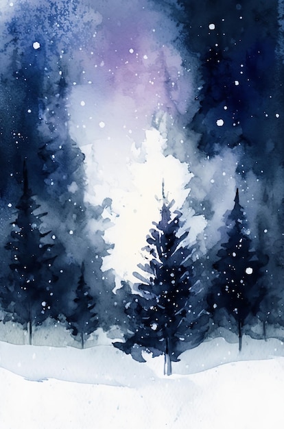 Winternacht kerst aquarel abstracte achtergrondGeneratieve AI