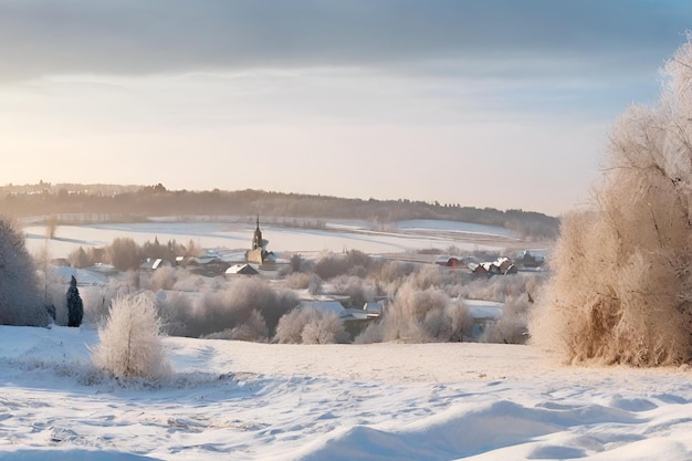 Winterpark 's nachts met bomen bedekt met sneeuwbanken en lantaarns AI gegenereerde HD-foto