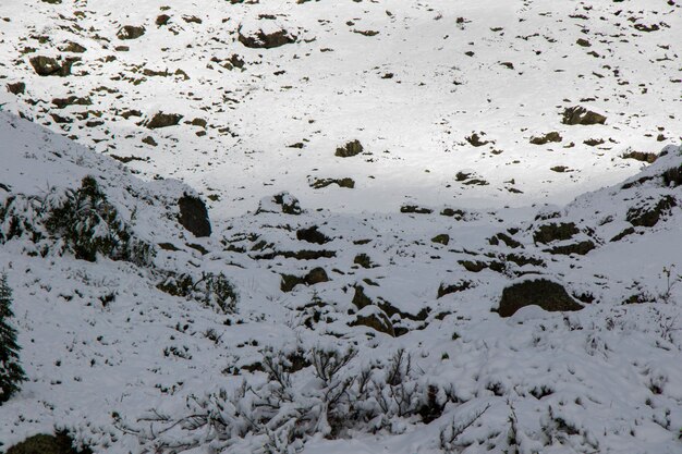 Foto winters bergketen landschap en uitzicht, sneeuw en ijs in het egrisi-gebergte, georgia