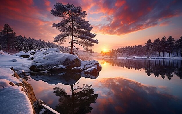 Winters Embrace Lake and Rock Tranquility