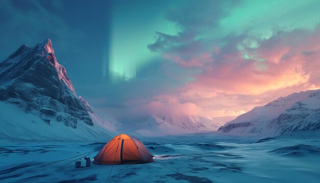 Winters Embrace Majestic Mountain Starry Skies and Tent Silhouette in Unreal Engine 5s Nostalgic T