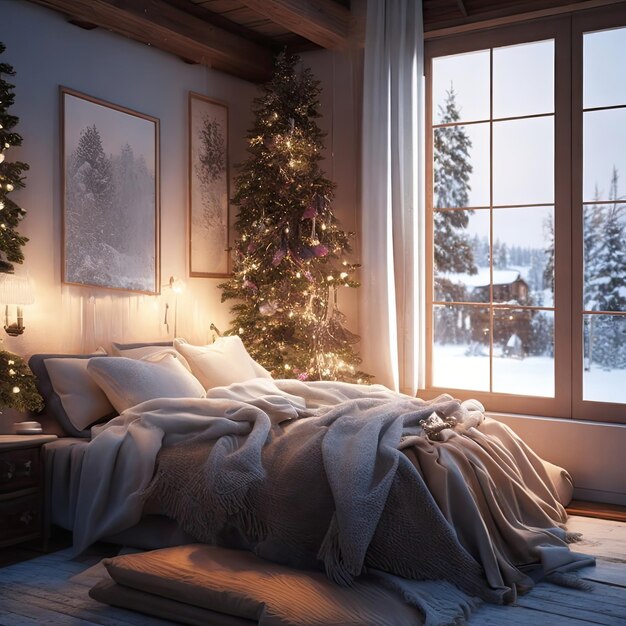 Winters Embrace Wooden House Bedroom with Cozy Appeal