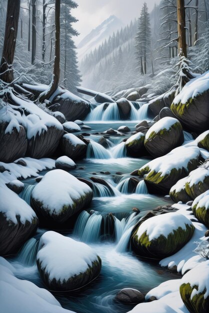 A Winters Tale of Mountain Creek Serenity Amidst the Tranquil Snowfall