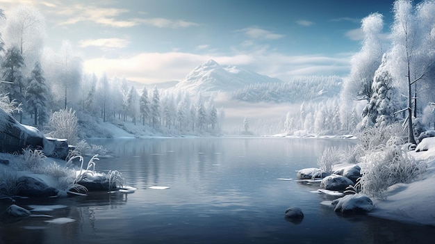 Winters Tranquil Embrace Visualizing a Serene Landscape with a Frozen Lake