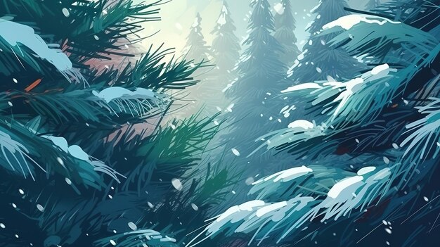 Wintersneeuw magische bos achtergrond Generatieve Ai